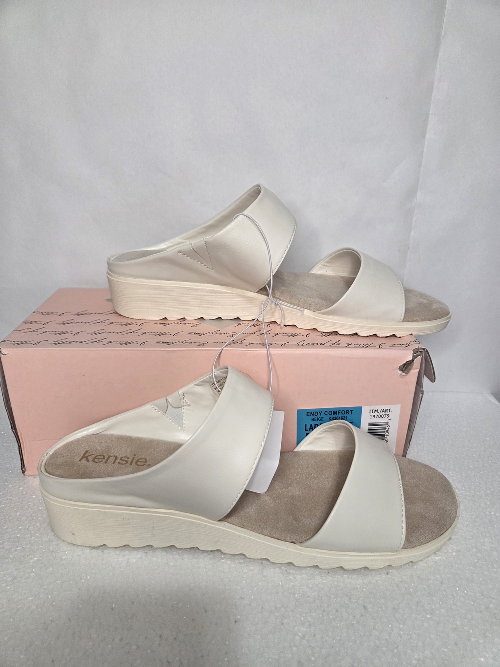 EKensie Cream Double-Strap Slide Wedge Sandals Size 11